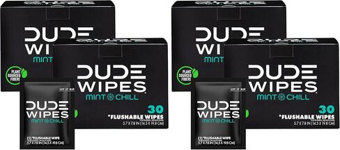 مناديل مبللة للسفر بالنعناع أثناء التنقل من DUDE - مناديل مبللة كبيرة جدًا للبالغين قابلة للغسل - مملوءة بزيت شجرة الشاي وفيتامين E والصبار - آمنة للصرف الصحي والصرف الصحي، 30 قطعة (عبوة من 4 قطع) in Kuwait