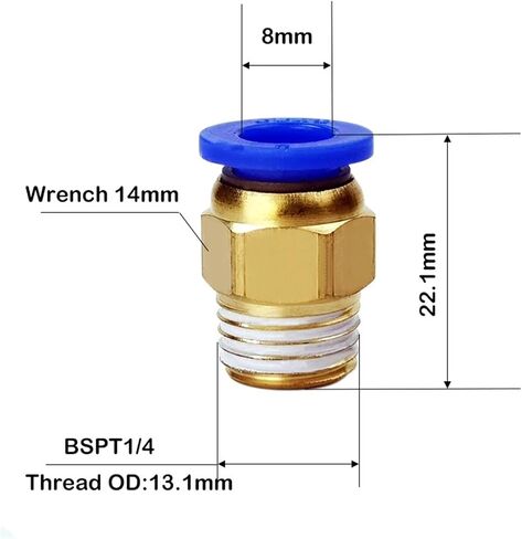BSPT PC8-02 تركيب هوائي 8 مللي متر أنبوب 1/4 "ذكر أنبوب ملولب الحلمة النحاس موصل 10 قطعة in Kuwait