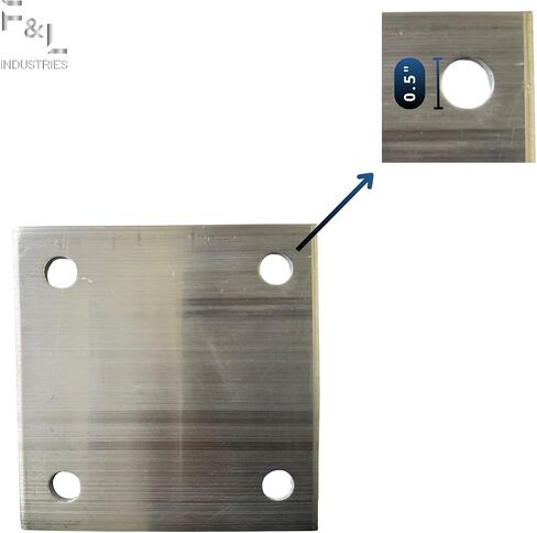 F&L 6061 T6 لوحة قاعدة Aluninum - لوحة قاعدة معدنية مربعة قابلة للحام مع (4) فتحات .5 بوصة - لوحة تثبيت شديدة التحمل لحامل التيار المتردد والبناء والأشغال اليدوية - (5 بوصة × 5 بوصة) - سمك 0.25 بوصة in Kuwait