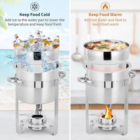 11QT Commercial Soup Chafer Large Capacity Soup Chafer Sets of 2, Stainless Steel Round Soup Warmer w/Pot, Notched Lid & Fuel Holder, Catering Marmite for Party, Buffet, Food Service in Kuwait