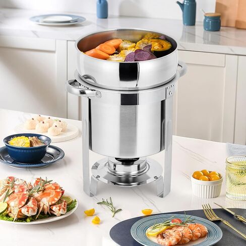 11QT Commercial Soup Chafer Large Capacity Soup Chafer Sets of 2, Stainless Steel Round Soup Warmer w/Pot, Notched Lid & Fuel Holder, Catering Marmite for Party, Buffet, Food Service in Kuwait