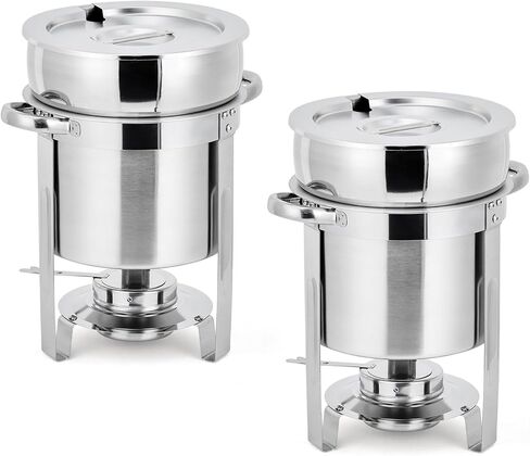 11QT Commercial Soup Chafer Large Capacity Soup Chafer Sets of 2, Stainless Steel Round Soup Warmer w/Pot, Notched Lid & Fuel Holder, Catering Marmite for Party, Buffet, Food Service in Kuwait