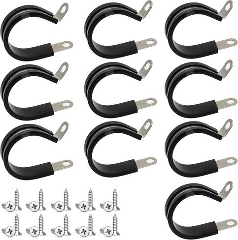 HXH 10PCS 1 Inch Heavy-Duty Insulated Cable Clamps, Accessories Included,Stainless Steel Insulated Clamps for Professional Use in Kuwait