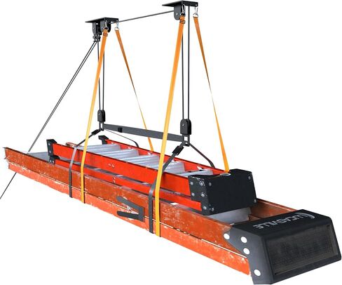 Ceiling Ladder Hoist, Heavy Duty Pulley System for Garage Storage, Ladder Hanger Hold Up to 150 lbs Capacity for Kayak, Cargo Box, Canoe, Bike Lift, Fit 10-18 Foot Ceilings, Black in Kuwait