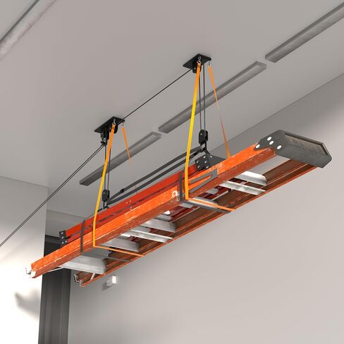 Ceiling Ladder Hoist, Heavy Duty Pulley System for Garage Storage, Ladder Hanger Hold Up to 150 lbs Capacity for Kayak, Cargo Box, Canoe, Bike Lift, Fit 10-18 Foot Ceilings, Black in Kuwait