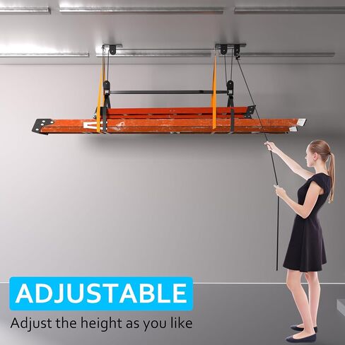 Ceiling Ladder Hoist, Heavy Duty Pulley System for Garage Storage, Ladder Hanger Hold Up to 150 lbs Capacity for Kayak, Cargo Box, Canoe, Bike Lift, Fit 10-18 Foot Ceilings, Black in Kuwait