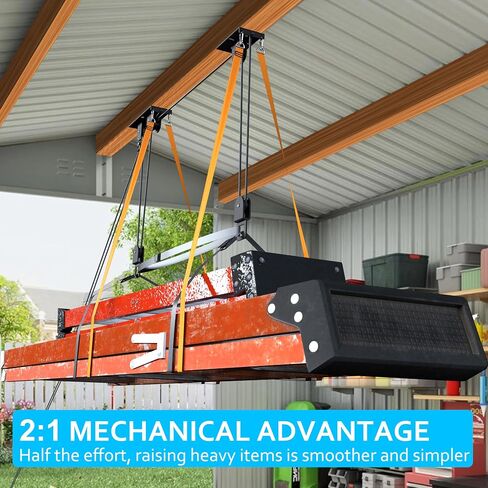 Ceiling Ladder Hoist, Heavy Duty Pulley System for Garage Storage, Ladder Hanger Hold Up to 150 lbs Capacity for Kayak, Cargo Box, Canoe, Bike Lift, Fit 10-18 Foot Ceilings, Black in Kuwait
