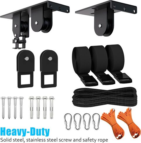 Ceiling Ladder Hoist, Heavy Duty Pulley System for Garage Storage, Ladder Hanger Hold Up to 150 lbs Capacity for Kayak, Cargo Box, Canoe, Bike Lift, Fit 10-18 Foot Ceilings, Black in Kuwait