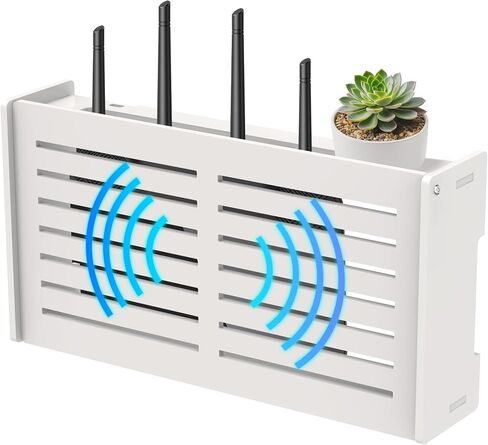 Router Shelf Wall Mount WiFi Router Box Hider Modem Cover with Cable Management Power Strip Organizer Storage Box Multiple Cable Holes (White) in Kuwait