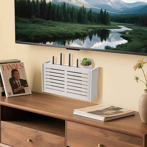 Router Shelf Wall Mount WiFi Router Box Hider Modem Cover with Cable Management Power Strip Organizer Storage Box Multiple Cable Holes (White) in Kuwait