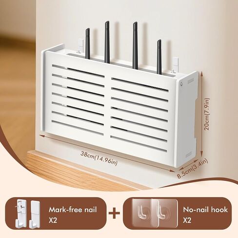 Router Shelf Wall Mount WiFi Router Box Hider Modem Cover with Cable Management Power Strip Organizer Storage Box Multiple Cable Holes (White) in Kuwait