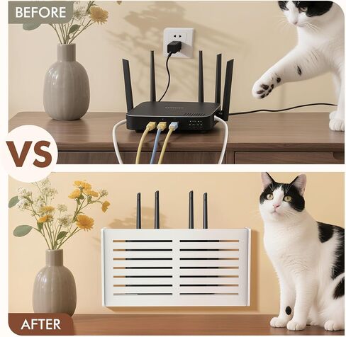 Router Shelf Wall Mount WiFi Router Box Hider Modem Cover with Cable Management Power Strip Organizer Storage Box Multiple Cable Holes (White) in Kuwait