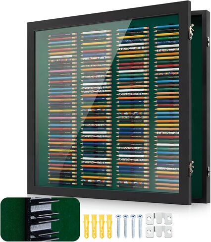 Golf Pencil Display Case with Built-in 3D-Printed Pen Holder, Holds 63 Round or Hexagonal Pencils, Wall Mount Display Case for Golf Tees, Home Office Decor, Father Dad Grandpa Birthday Sports Gifts in Kuwait