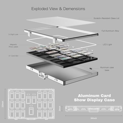 Aluminum Graded Card Show Display Case -34"x22", LED Lights and Lockable for Graded Cards, Premium Trading Card Case for PSA Graded Pokemon Cards, Sports Card, CGC in Kuwait