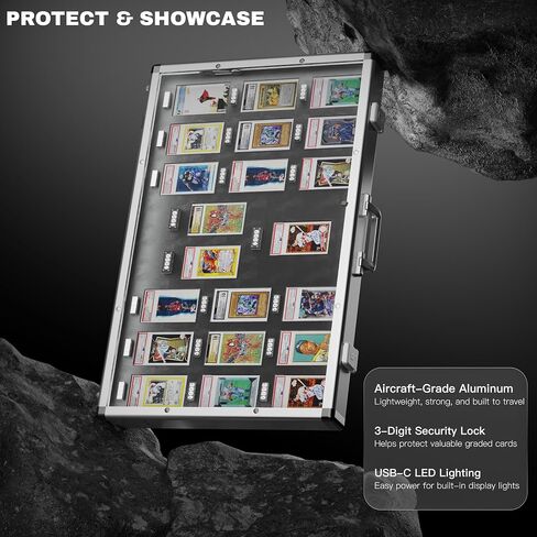 Aluminum Graded Card Show Display Case -34"x22", LED Lights and Lockable for Graded Cards, Premium Trading Card Case for PSA Graded Pokemon Cards, Sports Card, CGC in Kuwait