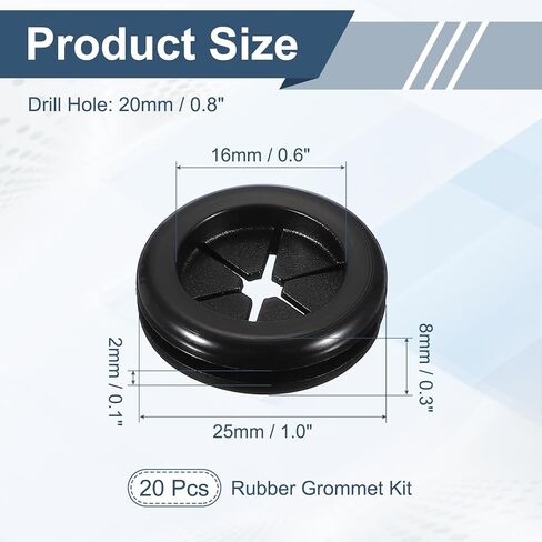 PATIKIL 20Pcs Rubber Plug Hole Grommet Kit, 1.0" Firewall Closed Hole Plug Fire Grommet for Wire Electrical Appliance Plumbing Wiring Automotive Home Improvement, Black in Kuwait