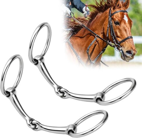 Simgoing 2 Pcs Snaffle Bit for Horses 304 Stainless Steel O-Ring Horse Mouth Bit Stainless Inlay for Salivation Equestrian Equipment for Beginners Riding Western Training in Kuwait
