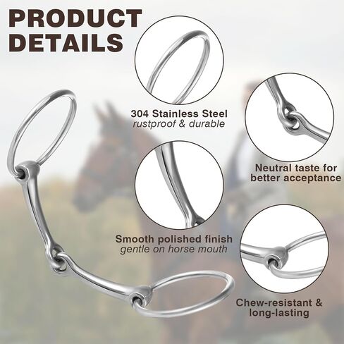 Simgoing 2 Pcs Snaffle Bit for Horses 304 Stainless Steel O-Ring Horse Mouth Bit Stainless Inlay for Salivation Equestrian Equipment for Beginners Riding Western Training in Kuwait