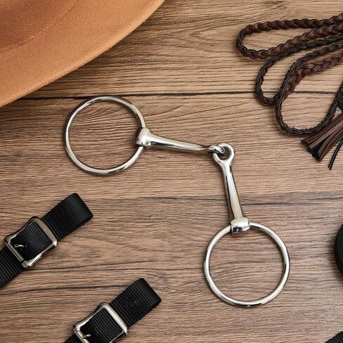 Simgoing 2 Pcs Snaffle Bit for Horses 304 Stainless Steel O-Ring Horse Mouth Bit Stainless Inlay for Salivation Equestrian Equipment for Beginners Riding Western Training in Kuwait
