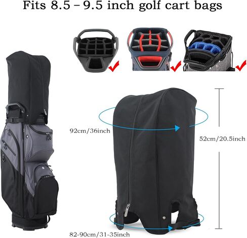 Golf Cart Bag Hood Cover, Heavy Duty Waterproof Nylon, Dustproof Rain Protection, 6 Adjustable Snap Buttons, for 14-Way Divider Cart Bags in Kuwait