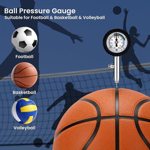 قياس ضغط الكرة متعدد الرياضات من MEASUREMAN مع زر الانكماش 0-20PSI/0-1.4 بار ومرمز بالألوان، 3.6x1.8in خفيف الوزن لكرة القدم وكرة القدم وكرة السلة وقياس ضغط الكرة الطائرة in Kuwait