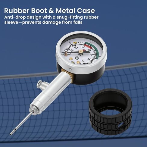 قياس ضغط الكرة متعدد الرياضات من MEASUREMAN مع زر الانكماش 0-20PSI/0-1.4 بار ومرمز بالألوان، 3.6x1.8in خفيف الوزن لكرة القدم وكرة القدم وكرة السلة وقياس ضغط الكرة الطائرة in Kuwait