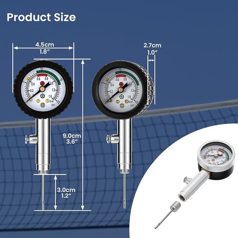 قياس ضغط الكرة متعدد الرياضات من MEASUREMAN مع زر الانكماش 0-20PSI/0-1.4 بار ومرمز بالألوان، 3.6x1.8in خفيف الوزن لكرة القدم وكرة القدم وكرة السلة وقياس ضغط الكرة الطائرة in Kuwait
