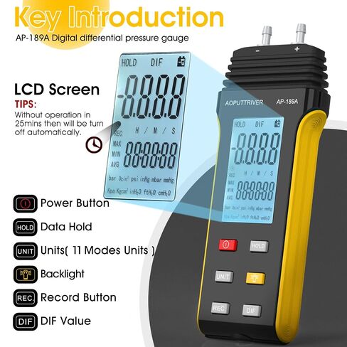 مقياس ضغط الهواء ثنائي المنفذ، 11 وحدة قابلة للاختيار لقياس الضغط التفاضلي، وشاشة LCD ودرجة الحرارة الداخلية مع سجل بيانات الإضاءة الخلفية للكشف عن تهوية خطوط أنابيب الغاز الطبيعي in Kuwait