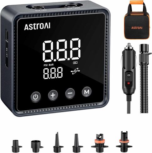 AstroAI P2 Paddle Board Pump 20PSI 12V DC Car Connector Portable,SUP Pump for Paddleboard, Air Pump with Auto-Off, Deflation Function for Paddle Board, Kayaks and Boats (Black) in Kuwait