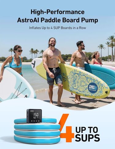 AstroAI P2 Paddle Board Pump 20PSI 12V DC Car Connector Portable,SUP Pump for Paddleboard, Air Pump with Auto-Off, Deflation Function for Paddle Board, Kayaks and Boats (Black) in Kuwait