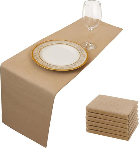 6 Pack Burlap Table Runners 12x72 Inch - Natural Jute Rustic Farmhouse Table Runner Decor for Western Wedding, Farmhouse Party, Holiday & Kitchen Coffee Table (Brown, 12x72 6PC) in Kuwait