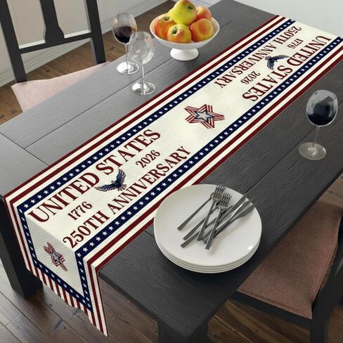 Mindsoft 4th of July Decorations Patriotic Table Runner 250th Anniversary Day 1776-2026 America USA Stars Runners for Fourth of July Independence Day Home Decor Party Supplies, Linen 72 x 13 Inch in Kuwait
