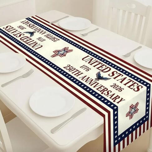 Mindsoft 4th of July Decorations Patriotic Table Runner 250th Anniversary Day 1776-2026 America USA Stars Runners for Fourth of July Independence Day Home Decor Party Supplies, Linen 72 x 13 Inch in Kuwait