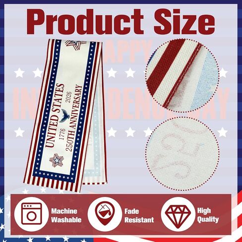 Mindsoft 4th of July Decorations Patriotic Table Runner 250th Anniversary Day 1776-2026 America USA Stars Runners for Fourth of July Independence Day Home Decor Party Supplies, Linen 72 x 13 Inch in Kuwait