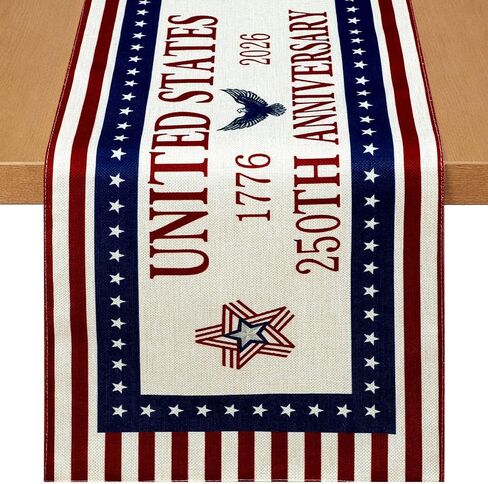 Mindsoft 4th of July Decorations Patriotic Table Runner 250th Anniversary Day 1776-2026 America USA Stars Runners for Fourth of July Independence Day Home Decor Party Supplies, Linen 72 x 13 Inch in Kuwait