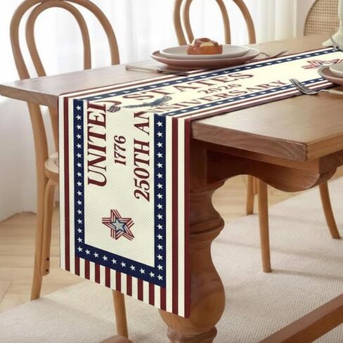 Mindsoft 4th of July Decorations Patriotic Table Runner 250th Anniversary Day 1776-2026 America USA Stars Runners for Fourth of July Independence Day Home Decor Party Supplies, Linen 72 x 13 Inch in Kuwait