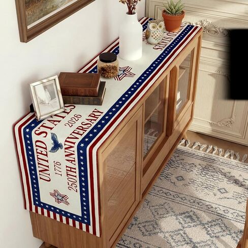Mindsoft 4th of July Decorations Patriotic Table Runner 250th Anniversary Day 1776-2026 America USA Stars Runners for Fourth of July Independence Day Home Decor Party Supplies, Linen 72 x 13 Inch in Kuwait