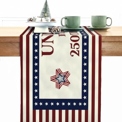 Mindsoft 4th of July Decorations Patriotic Table Runner 250th Anniversary Day 1776-2026 America USA Stars Runners for Fourth of July Independence Day Home Decor Party Supplies, Linen 72 x 13 Inch in Kuwait