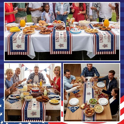 Mindsoft 4th of July Decorations Patriotic Table Runner 250th Anniversary Day 1776-2026 America USA Stars Runners for Fourth of July Independence Day Home Decor Party Supplies, Linen 72 x 13 Inch in Kuwait