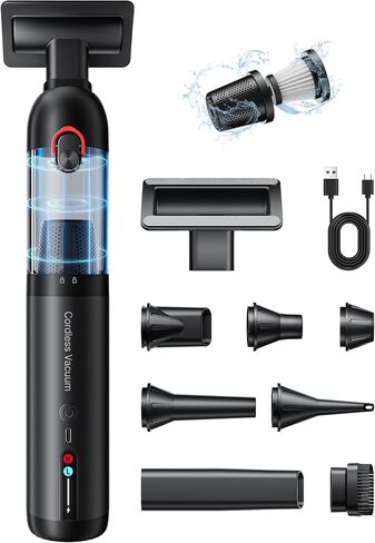 Cordless Car Vacuum, 21KPa Portable Handheld Car Vacuum Cleaner | Pre-filter & HEPA Filter System, 7800mAh Battery, Mini Vacuum with Multi Nozzles for Car, Home, Office, Pet Hair Cleaning in Kuwait