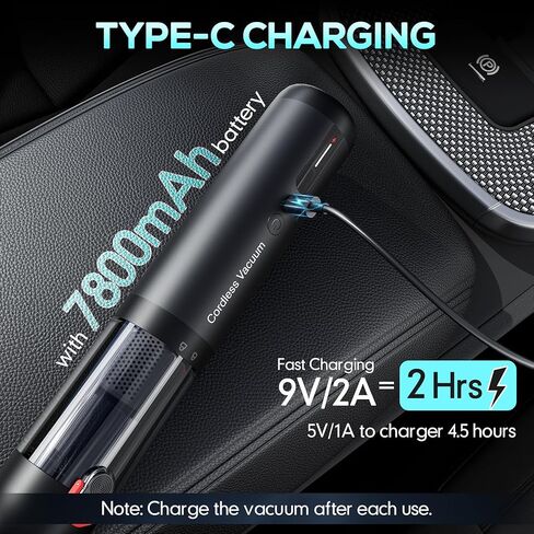 Cordless Car Vacuum, 21KPa Portable Handheld Car Vacuum Cleaner | Pre-filter & HEPA Filter System, 7800mAh Battery, Mini Vacuum with Multi Nozzles for Car, Home, Office, Pet Hair Cleaning in Kuwait