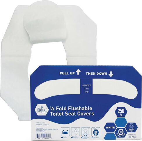 MED PRIDE Eco-Friendly Bathroom Protector Sheets - Septic Safe-Disposable Toilet Seat Covers [Pack of 250] - Flushable Toilet Seat Covers For Travel & Public Restrooms- White half-fold liners in Kuwait