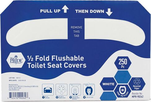MED PRIDE Eco-Friendly Bathroom Protector Sheets - Septic Safe-Disposable Toilet Seat Covers [Pack of 250] - Flushable Toilet Seat Covers For Travel & Public Restrooms- White half-fold liners in Kuwait