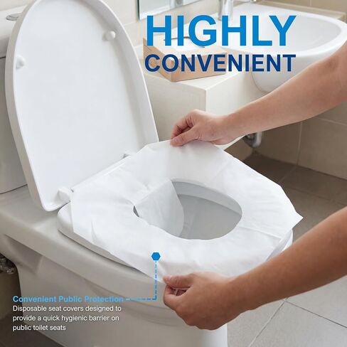 MED PRIDE Eco-Friendly Bathroom Protector Sheets - Septic Safe-Disposable Toilet Seat Covers [Pack of 250] - Flushable Toilet Seat Covers For Travel & Public Restrooms- White half-fold liners in Kuwait