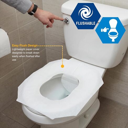 MED PRIDE Eco-Friendly Bathroom Protector Sheets - Septic Safe-Disposable Toilet Seat Covers [Pack of 250] - Flushable Toilet Seat Covers For Travel & Public Restrooms- White half-fold liners in Kuwait