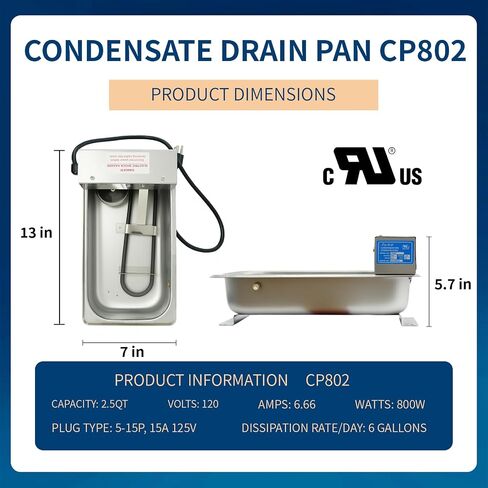 CP802 وعاء تصريف مبخر مكثفات التبريد التجاري، 120 فولت 800 وات | تصميم تسخين 120 فولت، 800 واط، وعاء تصريف مكثف مخصص لمعدات التبريد التجارية in Kuwait