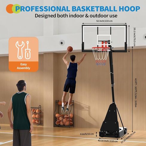 Basketball Hoop,52 Inch Shatterproof PC Backboard, 4.9-10FT Height Adjustable Basketball Hoop Goal System,Mobile Stand with Wheels Weighted Base,Youth&Adults, Driveway Backyard Pool Play in Kuwait