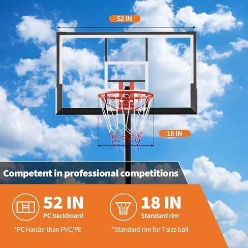 Basketball Hoop,52 Inch Shatterproof PC Backboard, 4.9-10FT Height Adjustable Basketball Hoop Goal System,Mobile Stand with Wheels Weighted Base,Youth&Adults, Driveway Backyard Pool Play in Kuwait