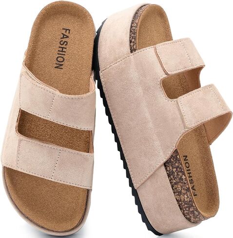 YUHITYGZGS Women's Platform Slide Sandals Cork Footbed Non Slip Clogs Mules | Double Buckles, Comfort，Platform Summer Beach Sandals，Lightweight，Wedge Sandals for Women in Saudi Arabia