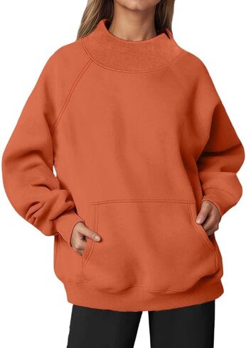 وهمية الرقبة البلوز المرأة 2026 خريف كم طويل Crewneck كنزة بمقاس كبير بلوزات غير رسمية لا غطاء محرك السيارة مع جيوب in Kuwait